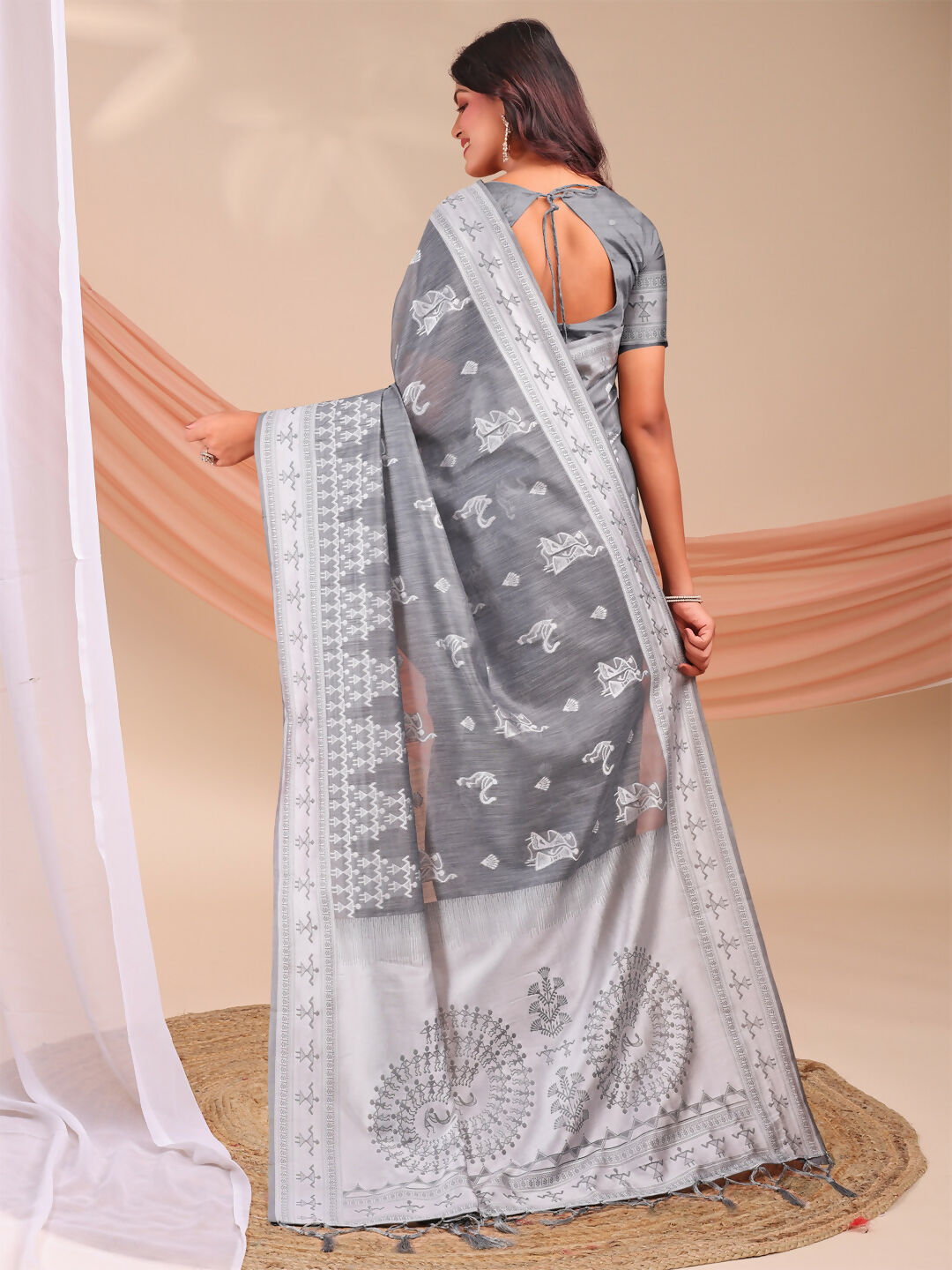Shree Shyam Fashion Varnika Grey Linen Cotton Saree