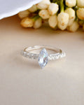 VOJ white CZ-detail Stainless Steel Cubic Zirconia Silver Plated Adjustable Finger Ring