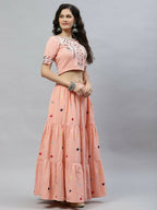 Pink Cotton Embroidered Work Lehenga Choli with Dupatta - Jivika
