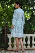 Juniper Women's Skyblue Rayon Floral Printed Short Tiered Dress - Distacart