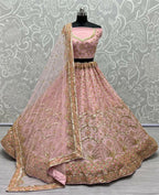 Jyoti Fashion Women's Pink Bridal Net Fancy Sequins with Multi Thread Embroidered & Handwork Wedding Lehenga Choli