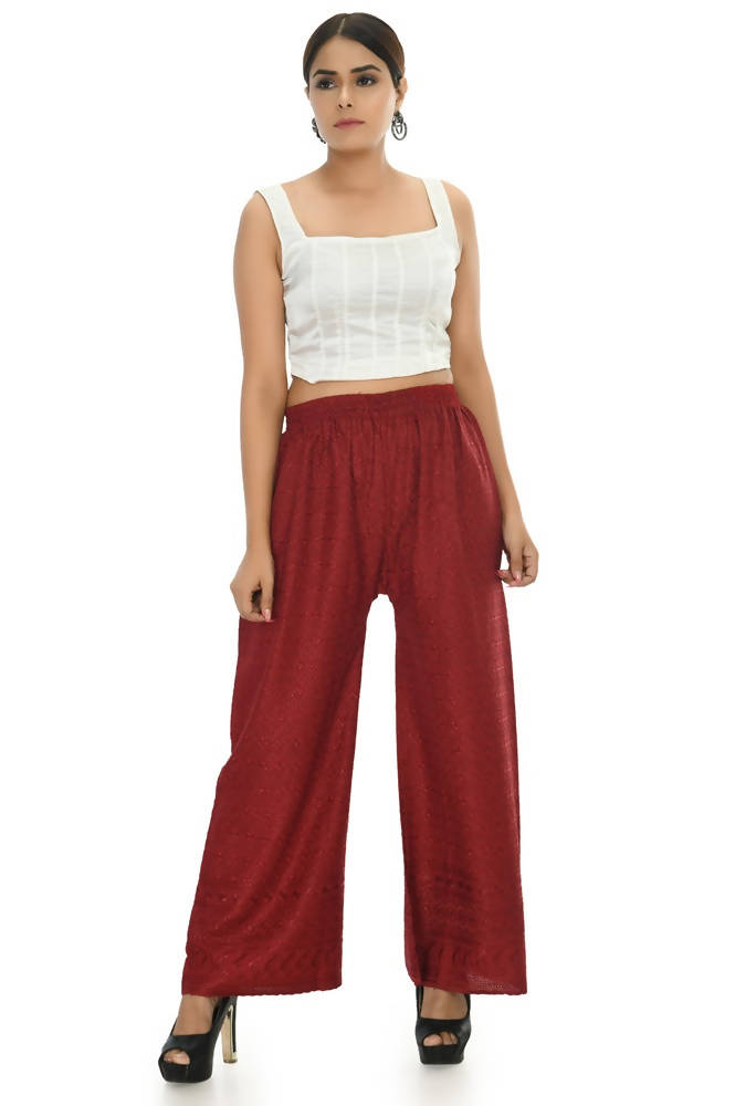 Mominos Fashion Moeza Reyon Cotton Maroon Color Chikan Work Palazzo