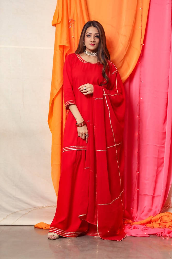 Cheera Red Kurta Palazzo Dupatta set