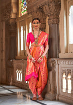 Orange Soft V.P. Silk Magnum Finish, Weaving, Golden Zari Paithani Silk Saree - Rath Kadampalli