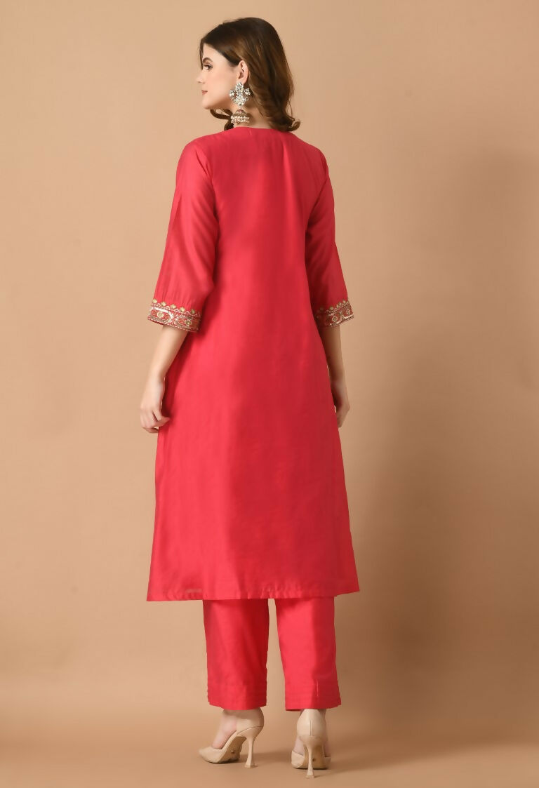Joban Fashion Red Chanderi Kurta Set