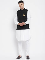 Even Apparels Black Pure Cotton Nehru Jacket With Eid Insignia NJ-PW668-CHA - Distacart