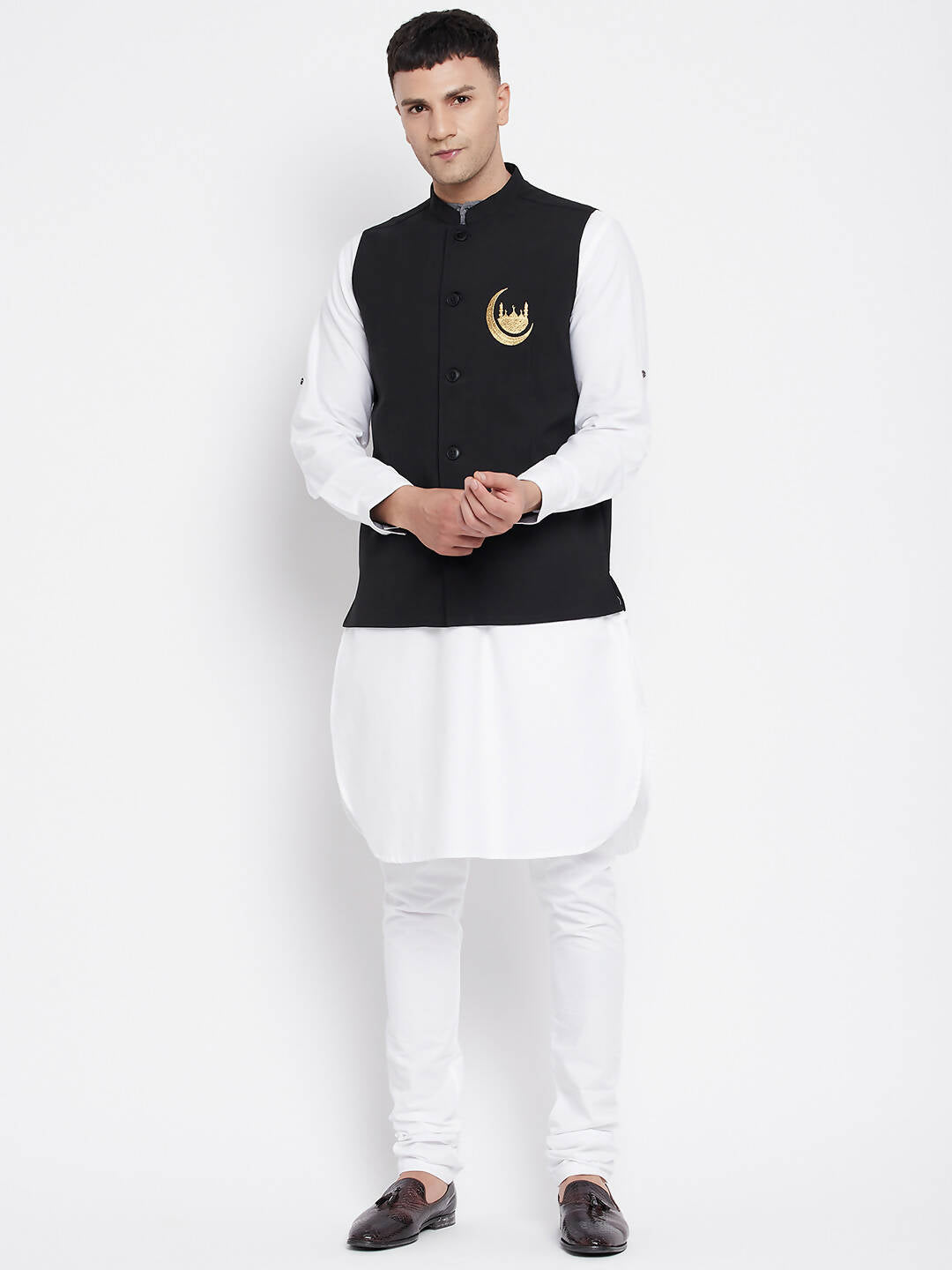 Even Apparels Black Pure Cotton Nehru Jacket With Eid Insignia NJ-PW668-CHA - Distacart