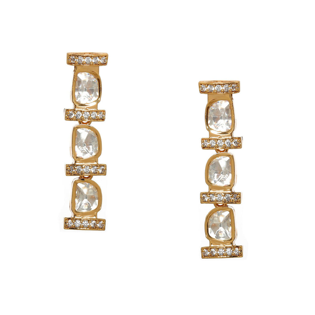 Long Kundan and Diamond Earrings (Gold) - Ruby Raang - Distacart