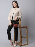 Even Apparels Cream Linen Cotton Open Front Statement Women's Jacket
