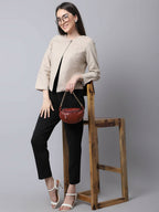 Even Apparels Cream Linen Cotton Open Front Statement Women's Jacket