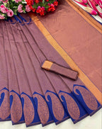 DEIANA'S Beautiful Designer Golden zari Soft Lichi Silk Saree - Blue