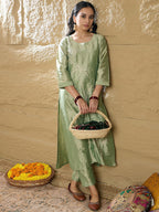 Indo Era Women Floral Embroidered Regular Thread Work Kurta with Trousers - Distacart