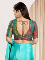 Joban Fashion Rama Green Brocade Padded Blouse With V Neck Elbow Sleeves - Distacart
