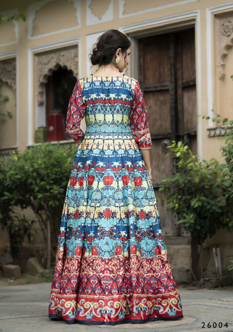 Wedding Designer Multi Soft Dola Silk Anarkali suit with Dupatta - Samanta