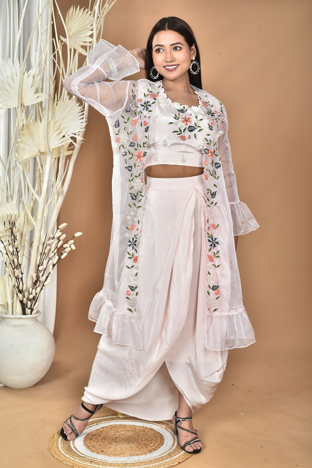Morchari Women Hand Embroidery Crop Top-Light Pink