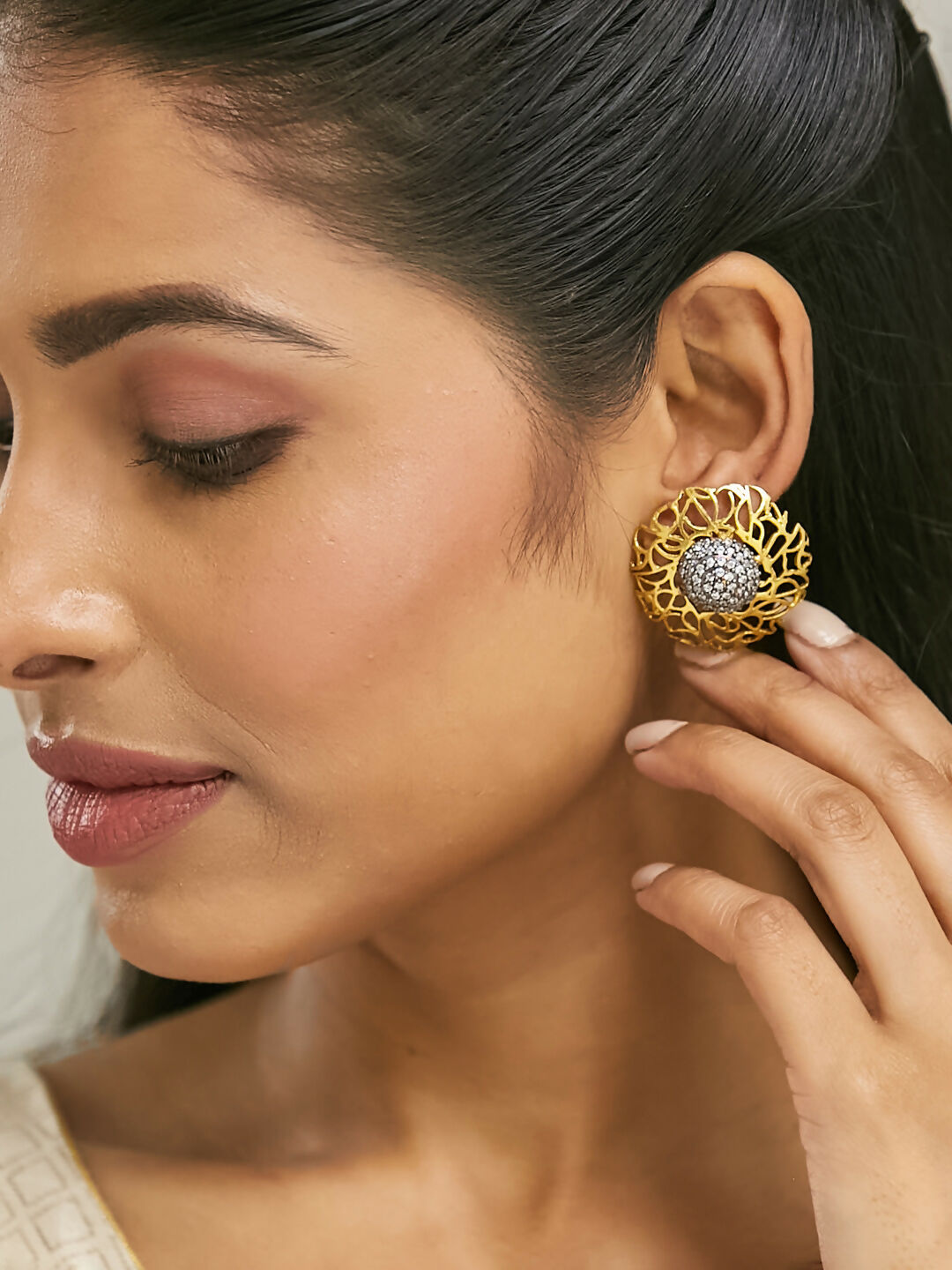 Nuyug 22k Gold Plated Filigree Statement Studs - Distacart