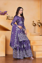 Joban Fashion Purple Silk Embroidered Sharara Set - Distacart