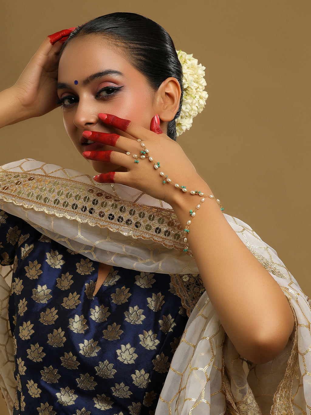 Ruby Raang Multi Pearl & Stone Haath Phool - Distacart