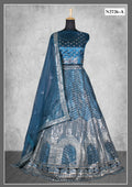 Teal Net Jari With Sequence Work Lehenga Choli - Nimaya Ishani