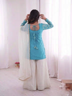 Teeya Creation Blue And White Color Fendy Silk Embroidery Work Wedding Wear Salwar Suit - Distacart