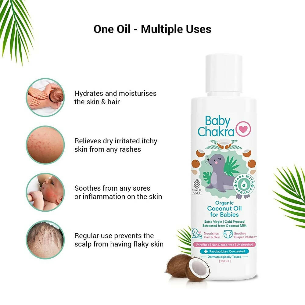 BabyChakra Organic Coconut Oil, Nourishes Hair & Skin, Soothes Diapers Rashes, Unrefined Non Deodorised & Unbleached