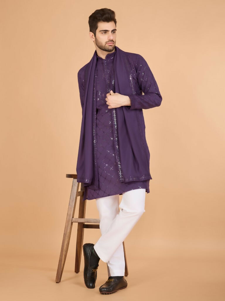 Vastranavya Dusty Purple Exclusive Festival Wear Viscose Silk Thread & Sequence Embroidered Work Kurta with Dupatta
