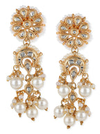 Gold-Toned White Pearl Beaded Contemporary Gold-Plated Jhumkas Earrings - Ruby Raang - Distacart