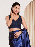 Joban Fashion Navy Blue Sequin Padded Blouse With V Neck Sleeveless - Distacart