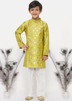 Little Bansi Boys Banarsi Silk Sherwani & Pyjama - Apple Green & Cream
