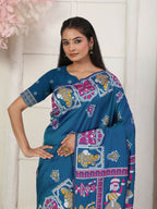 Shree Shyam Fashion Silk Blend Teal Blue Saree - Distacart