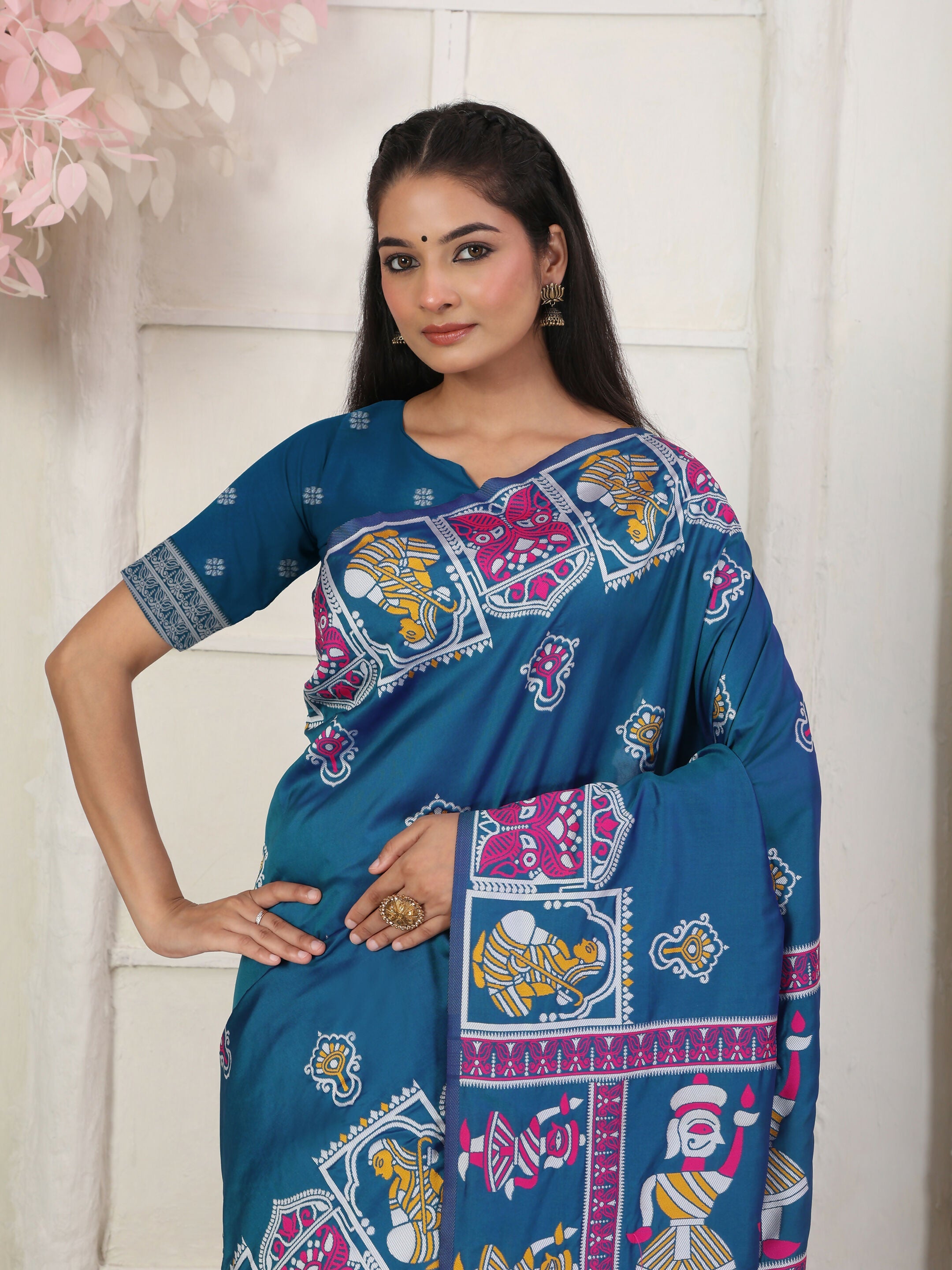 Shree Shyam Fashion Silk Blend Teal Blue Saree - Distacart
