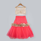 Pink Cow Fashions Golden & Pink Ghagra Choli With Frill