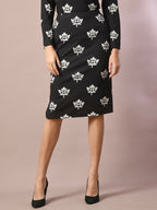 Myshka Women's Black Printed Round Neck Party Top With Skirt Co-ord set