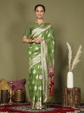 Shree Shyam Fashion Linen Cotton Green Saree - Distacart