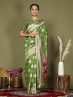 Shree Shyam Fashion Linen Cotton Green Saree - Distacart