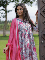 The52 Women's Beautiful Rayon Fabric Printed Work Flared Kurta Pant and Dupatta Set - Distacart