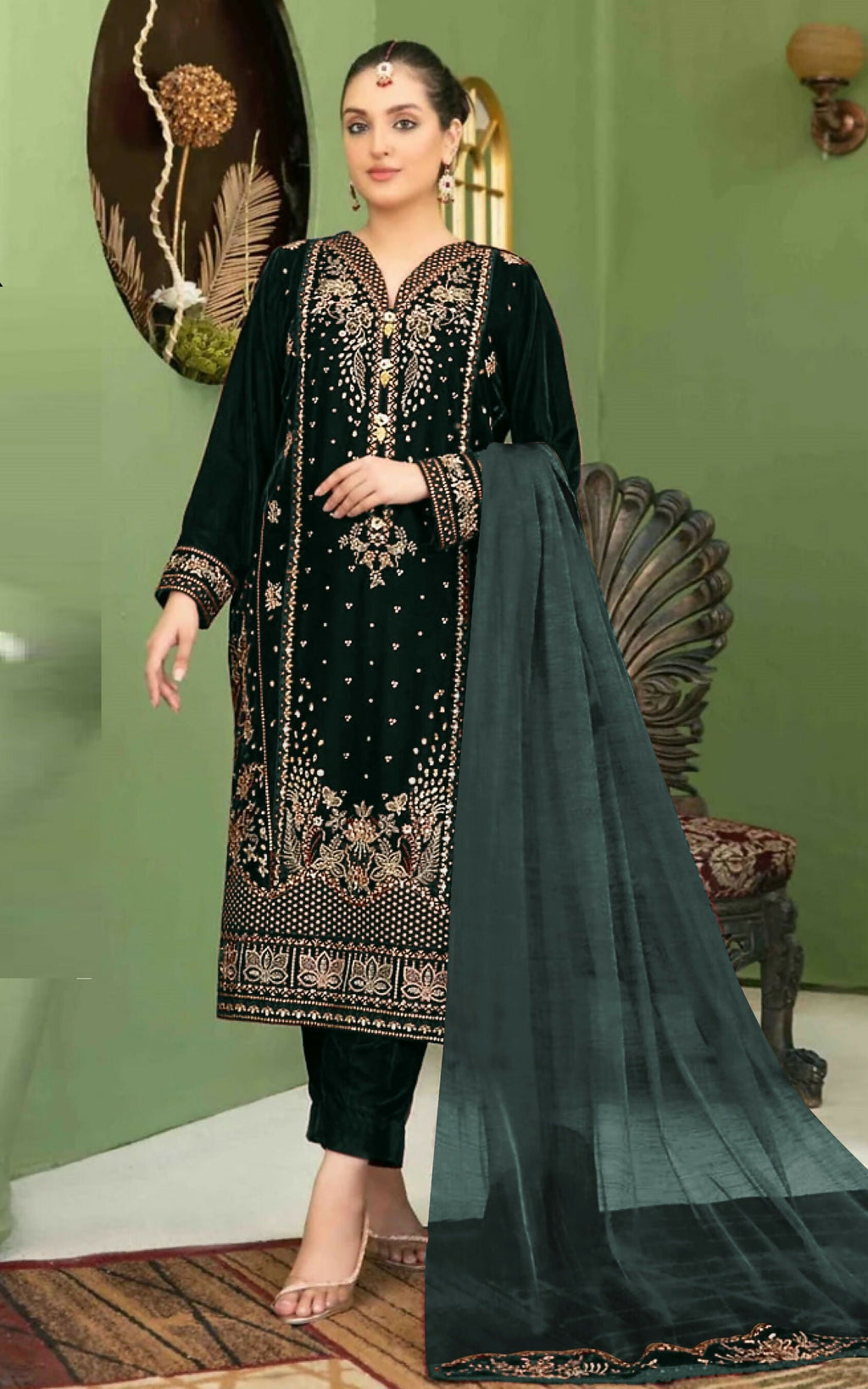 Anaita Black Velvet Suit with Embroidery Sequence Work - Distacart