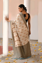 Joban Fashion Ivory Crepe Chiffon Pure Handloom Banarasi Silk Saree