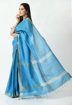 Mominos Fashion Moeza Sky Blue Bhagalpuri Handloom Silk Raj Shree Saree with unstitched Blouse piece - Distacart