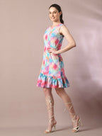 Myshka Women's Multi Printed Round Neck Fit and Flare Party Dress - Distacart