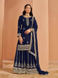 Anaita Navy Blue Premium Georgette Embroidered Stitched Salwar Suit - Distacart