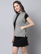 Even Apparels Grey Pure Wool Open Front Women's Waistcoat - Distacart