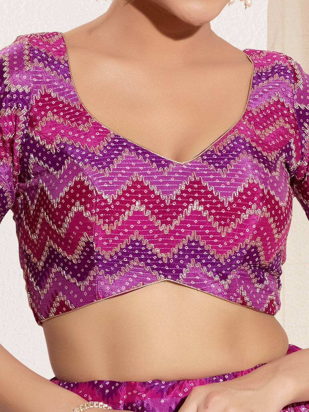 Joban Fashion Purple Chiffon Padded Blouse With Square Neck Elbow Sleeves - Distacart