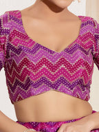 Joban Fashion Purple Chiffon Padded Blouse With Square Neck Elbow Sleeves - Distacart