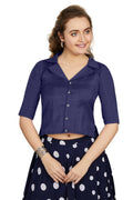 Aastha Fashion Women's Women's Navy Blue Art Silk Button Readymade Blouse
