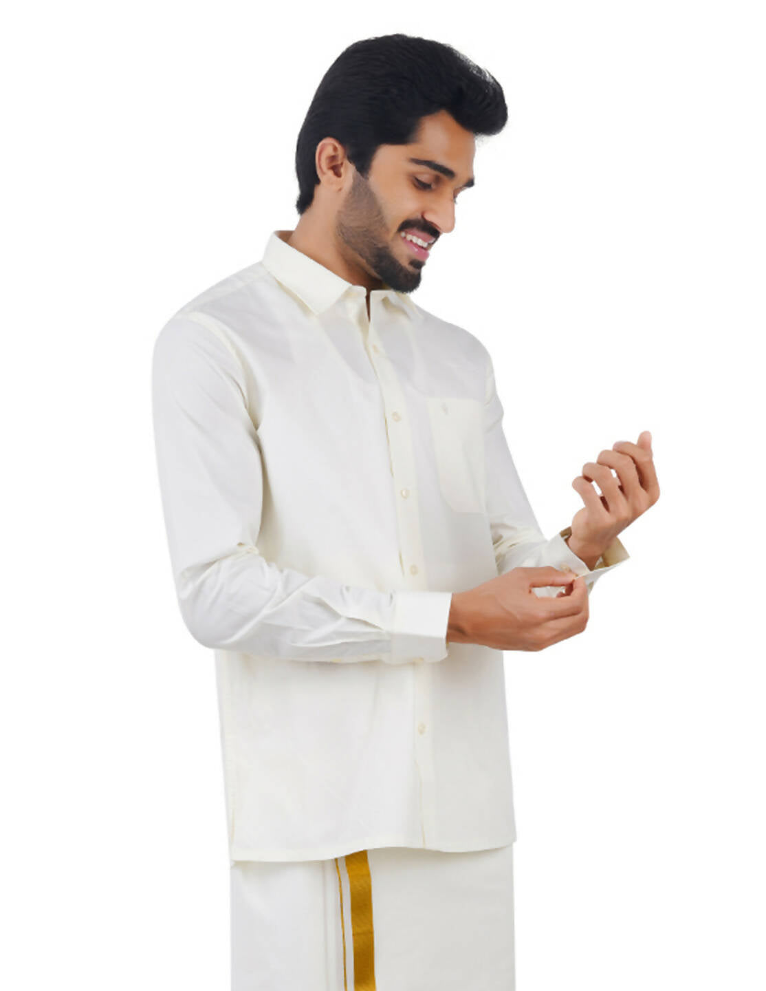 Ramraj Cotton Mens Cotton Light Cream Colour Full Sleeve Shirt