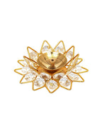 eCraftIndia Gold-Toned & White 2 Pieces Crystal Lotus Shape Brass Diyas