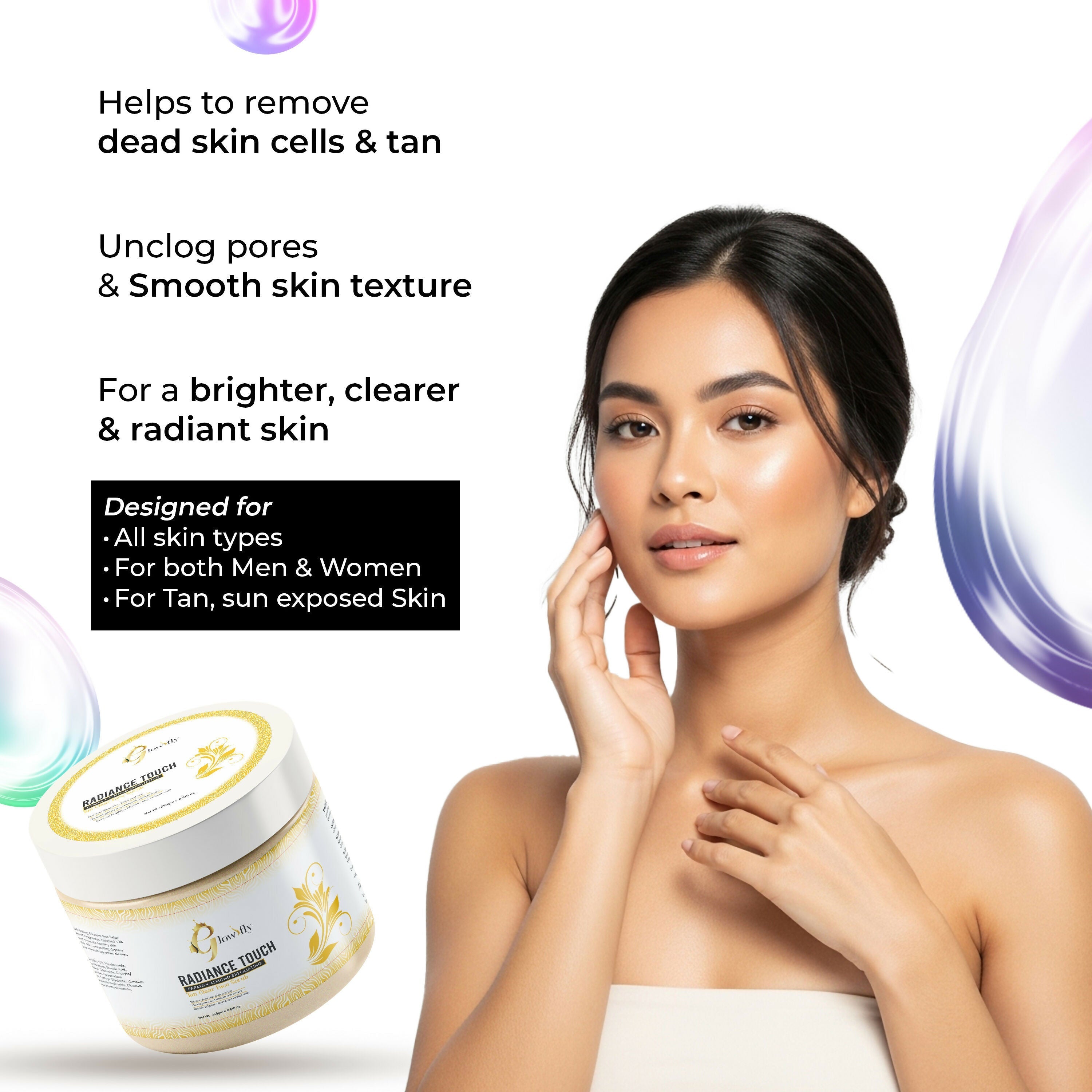 Glowifly Radiance Touch Tan Clear Face Exfoliating Scrub - Papaya Scrub for Face