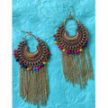 Hanging Chains Gold Plated Chandbali Multi Color Pearls Party Wear Earrings