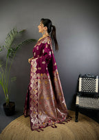 Joban Fashion Meenakari Maroon Woven Soft Silk Saree - Distacart